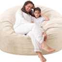 Giant Bean Bag Chair: 6 ft Memory Foam Bean Bag Chairs for Adults/Kids,Bean Bag Chair with Fillings,Soft Faux Fur Fabric - Dutch Velvet, Beige, 6 Foot