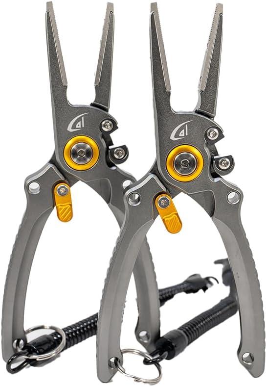 danco 2 Pack Aluminum 7.5 Precision Fishing Pliers with Stainless Steel Jaws, Cuts Braid with Ultra-Sharp Tungsten Carbide Side Cutter, Lockable, with Sheath, perfect for Fresh & Saltwater