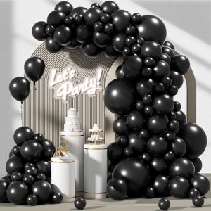 120pcs Black Balloon Arch Kit, 18 12 10 5 inch Black Latex Balloons Different Sizes Balloon Garland for Graduation Halloween Birthday Party Decorations
