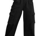 ZMPSIISA Women High Waisted Cargo Pants Wide Leg Casual Pants 6 Pockets Combat Military Trousers (Large, Black)