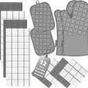 Oven Mitts Kitchen Towels and Dishcloths Pot Holders Sets, Oven Gloves Kitchen Dish Towels 500 Degree Heat Resistant Potholders with Non-Slip Silicone Surface for Cooking, Grilling, Baking-Gray