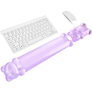 Gel Keyboard and Mouse Wrist Rest Set  Clear Wrist Rest for Computer Keyboard 60%/68%/75%, Comfort & Support for Typing and Gaming(Cute Purple Bear)