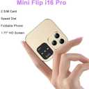 I16 Pro Mini Flip Phone, 1.77 Inch HD Display, Dual SIM 2G GSM, Foldable Design with Big Buttons, FM Radio, 32MB RAM, Multiple Colors, for Seniors (Gold)