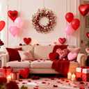 idyllic 22 Inch Valentine Green Leaf Heart-Shaped Berry Wreath, Pink Red Heart Berry Decor for Front Door Mantel Table Window Wall Wedding Porch Indoor Dinner Gift