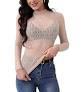 BemorRun Lace Long Sleeve Tops for Women Mock Neck Mesh Top See Through Tops Fitted Layering Top XL