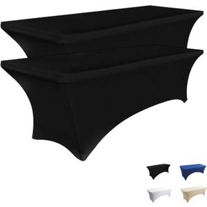 2 Pack 6FT Spandex Table Cover, Wrinkle-Free Reusable Rectangle Tablecloths, Washable Spandex Tablecloths, Elastic Table Cover for Banquet, Wedding, Festival,Parties, Black, 72"30"30"