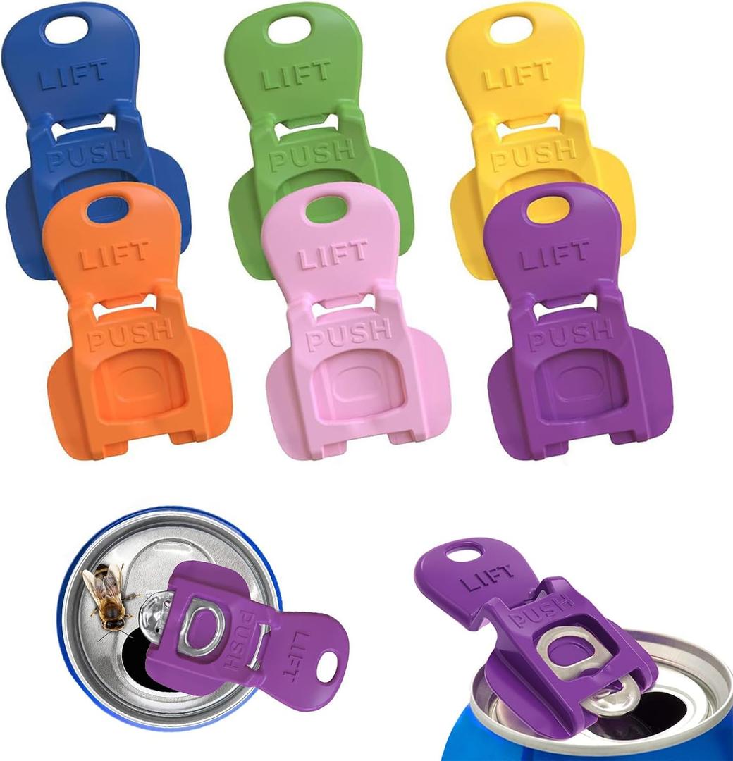 6PCS Colorful Can Tab Openers & Leak-Proof Drink Covers One-Hand Soda Can Opener and Reusable Protector Caps for Coke, Beer, Soda, and Aluminum Cans