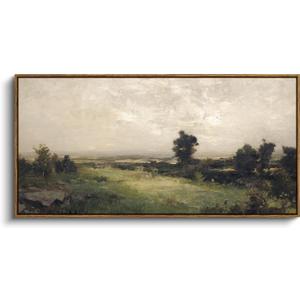 InSimSea Extra Large Framed Vintage Wall Art, Living Room Country Farmhouse Decor, Wilderness Landscape Paintings, Canvas Prints, Retro Scenery Long Picture for Bedroom Above of Bed,20x40inch