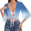 Women's Short Cardigan Bolero Shrug Sheer Tie Front Top 3/4 Sleeve Jacket for Dress 2026, XL