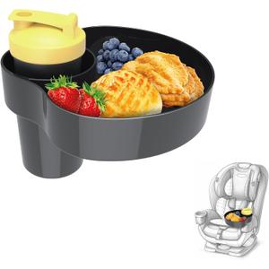 Car Seat Cup Holder for Kids - Kids Travel Tray with Snack Tray, CarSeats Snack Trays for Toddler, Car Cup Holder for Safety Seats, Fits Stroller & Booster (black)