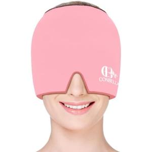 Migraine Relief Cap, Soothing Headache Ice Face Mask Products, Hot and Cold Therapy, Migraine Headache Relief Cap for Migraine, Sinus, Puffy Eyes, Tension, Stress and Hangover(Pink)