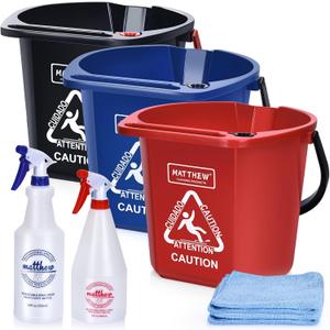 Matthew Cleaning 4.2 Gallon Mop Bucket, Heavy Duty Plastic Cleaning Bucket with Built-in Pour Spout, Mop Holder and Comfort Grip Handle, House and Commercial Cleaning Supplies, 3 Pack Mixed Color