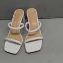 Avidirk Women's Square Open Toe Heeled Sandals Two Strap Mules Slip On Block Chunky Mid White Heels Sandals 8