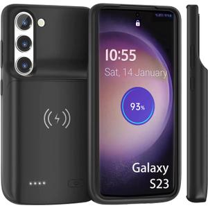 Galaxy S23 Battery case (6.1 inch) Qi Wireless Charging Compatible, 7000 mAh Extended Power Slim Protective Portable Charger Case Rechargeable for Phone Regular S23 5G - Black