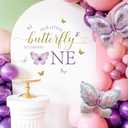 Our Little Butterfly Is Turning One Decal - Our Little Butterfly Is Turning One Sign for Balloons Arch Backdrop, Purple First Birthday Decorations for Girl, 1St Party Supplies for Girl
