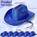 Coume 12 Pcs Cowboy Hat Sparkly Glitter Neon Cowgirl Hat for Women Holographic Space Cap for Bachelor Western Cowboy Party (Blue)