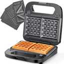 Reemix 3-in-1 Waffle, Grill & Sandwich Maker, Panini Press Grill and Waffle Iron Set with Removable Non-Stick Plates, Perfect for Grilled Cheese, Tuna Melts, Burgers, Steaks (Black, Stainless steel)