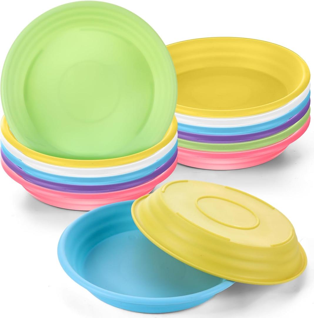 Zubebe 12 Pcs 4 Inch Round Plant Saucer Tray Multicolor Plastic Water Tray Heavy Duty Flower Pot Saucers Sun Resistant Plant Trays for Indoor and Outdoor Decor