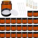 EkkoVla 24 Pack 4 oz Amber Glass Jars with Lids, Round Empty Cosmetic Containers with Inner Liners for Lotion, Cream, Ointments, Powder, Candle