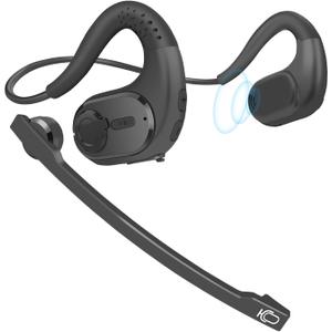 iDIGMALL Bluetooth Headset with Detachable Microphone, Multi-Point Wireless Headset w/DSP Noise Canceling Mic for Phone PC Laptop, Comfort & Light Open Ear headphones for Office Meeting Home Work, 12H (G9-Black)