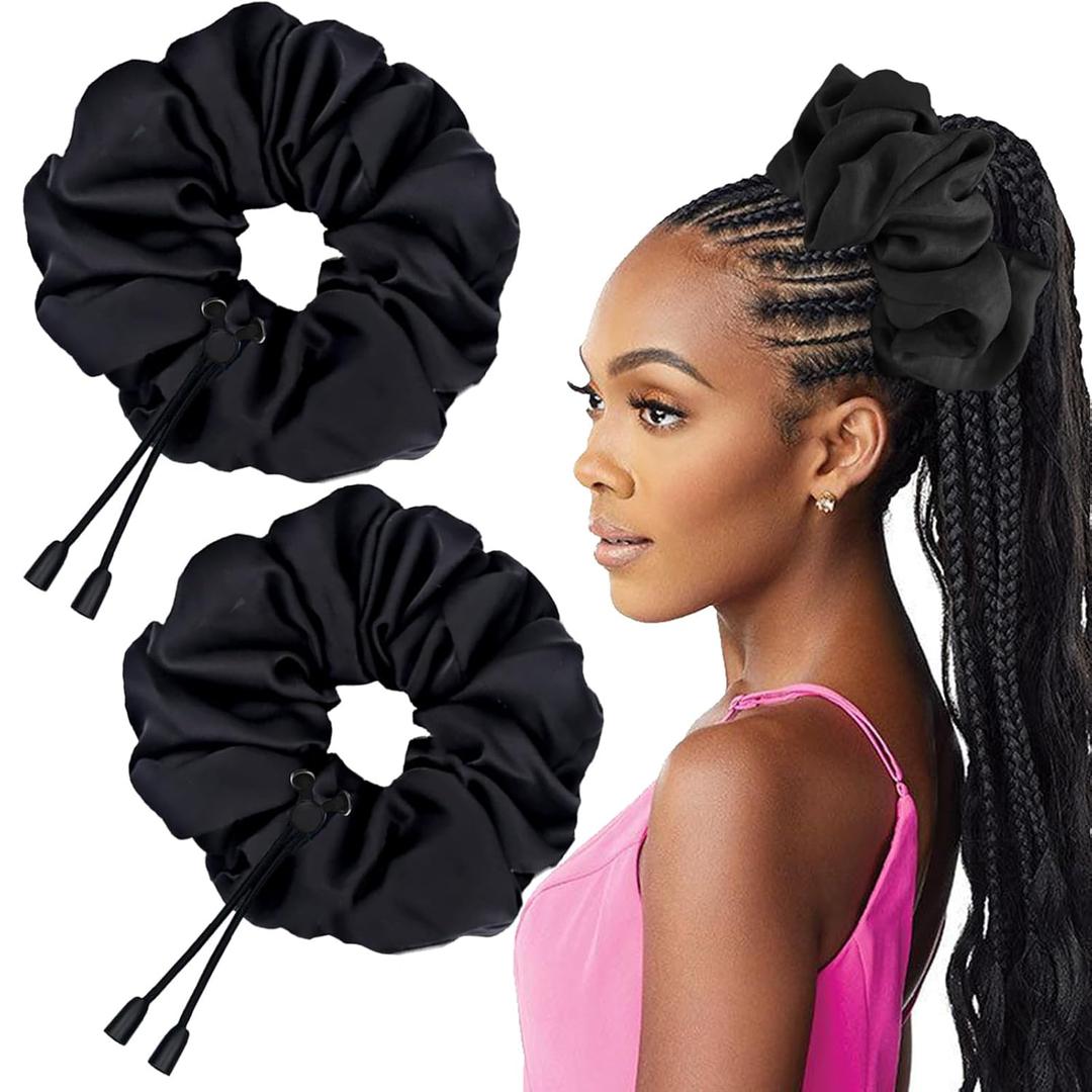 2 pcs Adjustable Afro Puff Hair Tie, Extra Large Satin Scrunchies, No Damage Durable Afro Puff Accessories, Oversize Hair Bands, Sleeping Giant Satin Scrunchies for Thick Curly Hair (1 Count (Pack of 1))