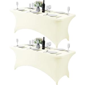 2Pack Spandex Table Cover for 6Ft or 4fT or 8ft Table Universal Fitted Stretch Tablecloth for Party, Banquet, Wedding and Events-Ivory