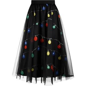 DANAZANA Double Layer Tulle Midi Skirt Women's Mesh Elastic Waist Tulle Maxi Skirts Colorful Light Bulbs, XXL