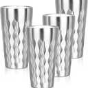 Stainless Steel Drinking Glasses, 19 oz Insulated Tumbler, 4 Pack Double Wall Unbreakable Stackable Water Tumblers Premium Insulated Metal Cup for Travel Camping Home Outdoor Gifts