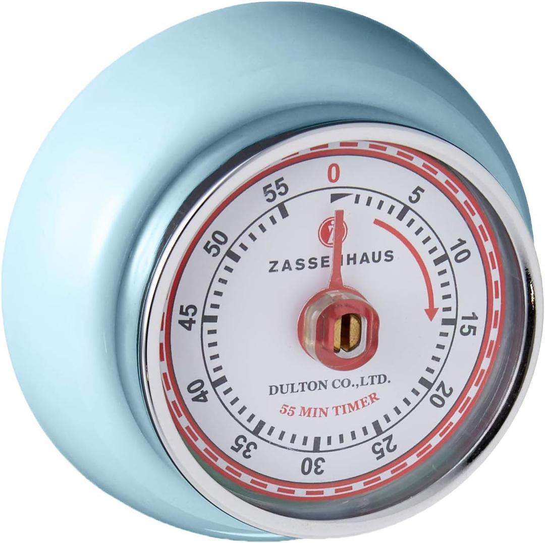 Zassenhaus Magnetic Retro Kitchen Timer, Classic Mechanical Cooking Timer (Light Blue) (2.75 inch)