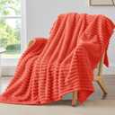 BEDELITE Fleece Throw Blanket for Couch - 300GSM Soft & Warm Fluffy Coral Red Blanket, Decorative and Giftable Striped Blankets for Women, Men, 50"x60"