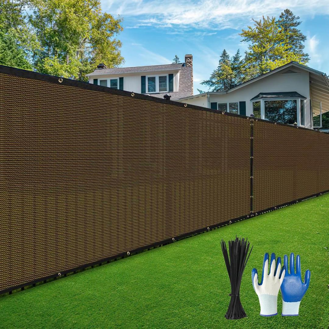 Privacy Fence Screen,with Gloves, 4X50FT Heavy Duty 220GSM 98% Blockage Privacy Screen Fence for Outdoor Wall Garden Yard Backyard (Brown)