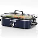 MAGNIFIQUE 4-Quart Slow Cooker with Casserole Manual Warm Setting - Perfect Kitchen Small Appliance for Family Dinners, Dishwasher Safe Crock, Blue
