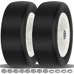 2 Pcs 13x5.00-6 Flat Free Tire and Wheel with Reinforced Rim and 3/4" Chrome Steel Bearings, 13x5x6 Lawn Mower Tires for Residential and Commercial, Zero Turn Mower Front Tires, 4.2"-6.2" Centered Hub