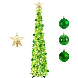 6FT Pop up Christmas Tree - Deeteck Fully Decorated Prelit Artificial Christmas Tree with Lights, Silver Top Star, Decorative Balls, Easy Assemble Collapsible Christmas Trees Decor for Outdoor Indoor (Green)
