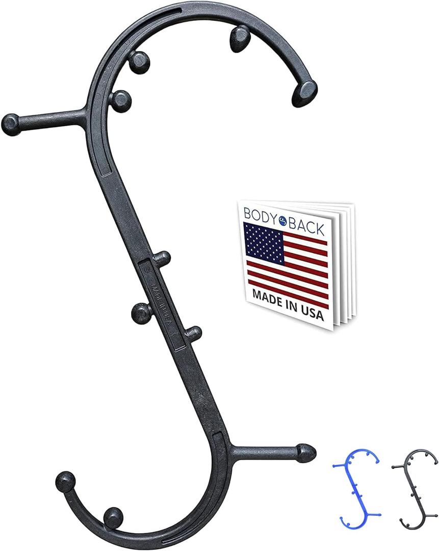 Body Back Buddy Classic USA Made Handheld Massage Cane - Full Body Trigger Point Tool for Deep Tissue Pain Relief - Dual Hooks for Back, Shoulder, Neck - (2.0 Black)