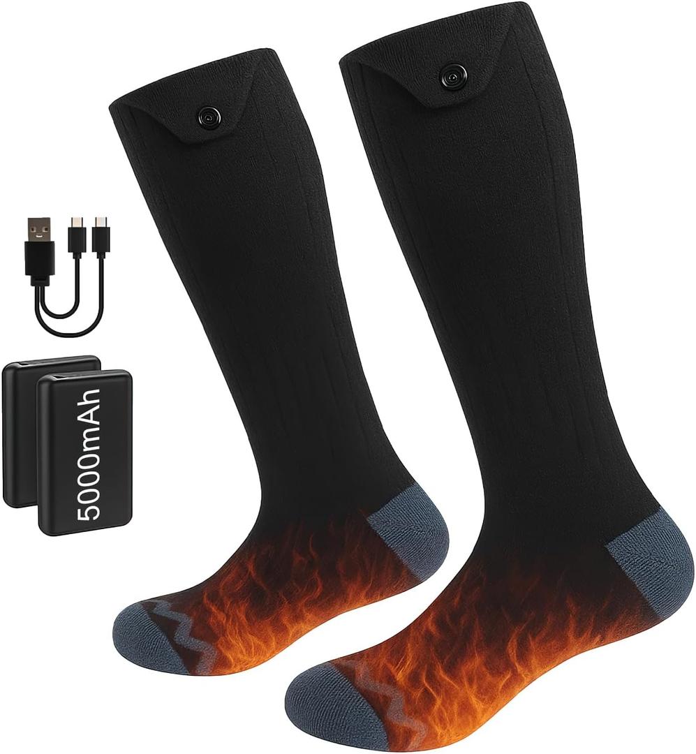 Heated Socks for Men Women 5000mAh Rechargeable Heated Socks 4 Heat Settings Washable Foot Warmer