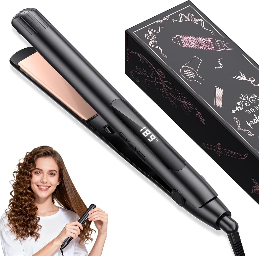 Hair Straightener 1 Inch Flat Iron and Curler 2 in 1 Titanium Ceramic Straightener