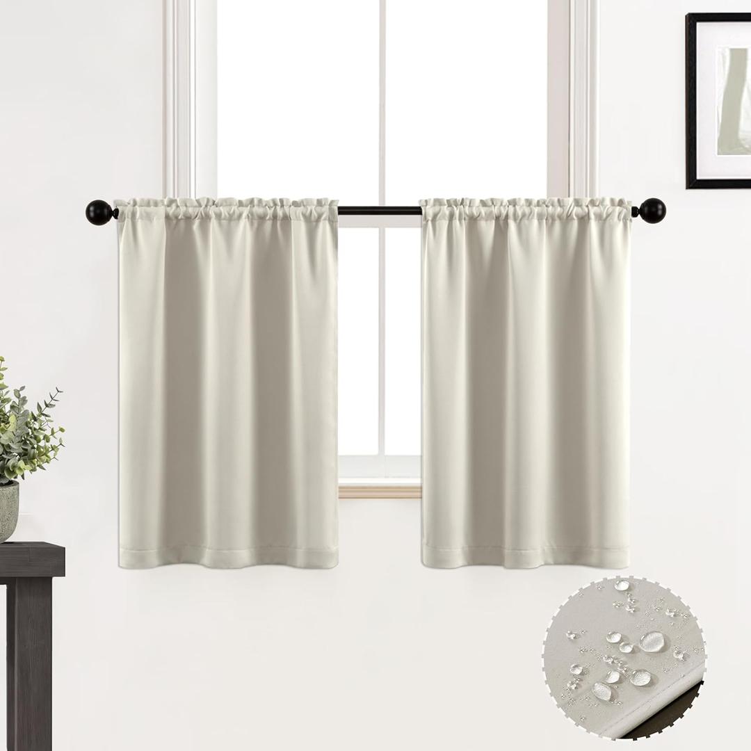 XTMYI Front Door Curtains Small Window,Blackout Waterproof Narrow Curtains for Wood Shower Window,Rod Pocket 2 Panels,30x24 Inch Length,Cream Ivory
