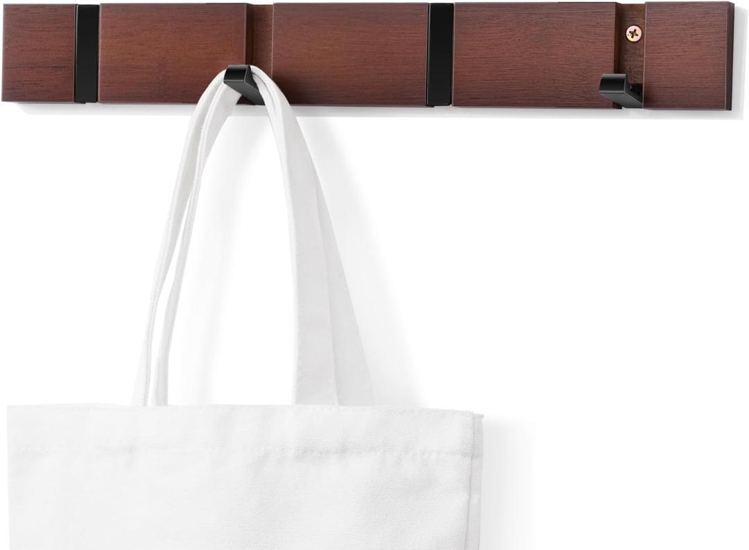 Coat Rack Wall Mount - 4 Hooks, Rustic Wood Coat Hook Racks Farmhouse Wall Coat Rack with Hooks for Coat Hat Towel Purse Robes Mudroom Bathroom Entryway (Brown)