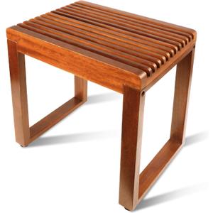 Compact Teak Shower Bench 15.7  Heavy Duty 500 lbs, Waterproof Bath Stool for Small Walk-in Shower, Elderly & Disabled Safe Shower Seat