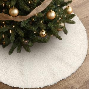 36 Inch Cream White Christmas Tree Skirt Farmhouse Rustic Neutral Christmas Tree Decorations Soft Fluffy Plush Faux Fur Sherpa Fabric Trees Skirt Rug for Home Winter Xmas Party Supplies