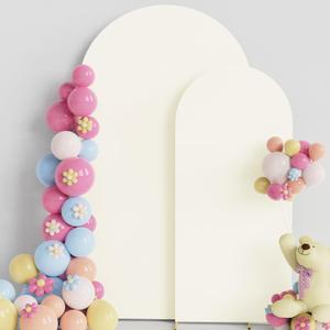 Putros Wedding Arch Cover 7.2FT, 6FT Ivory Spandex Fitted Round Top Chiara Backdrop Stand Covers 2 Set for Wedding Birthday Party Decoration