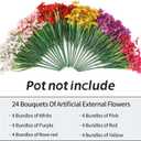 24 Bundles Artificial Flowers for Outdoor Indoor Garden Home Decoration, Plastic Flowers Decoration,Artificial Plants for Indoor Outside Garden Home Wedding Farmhouse (Mix 6 Color)