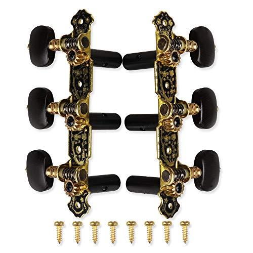 Alice Guitar Tuners Machine Heads 3+3 Set Tuning Keys String Pegs for Classical Guitar (Short Black, Black Button)