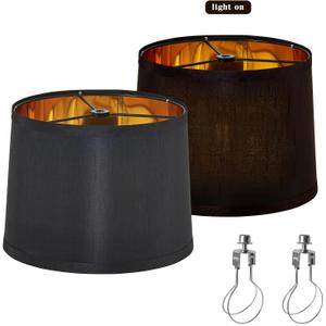 Set of 2 Drum Lamp Shade 9" Top x 10" Bottom x 7-1/2" High (Spider) Silk look Black Color for Medium Size Table Lamps & Wall Sconces Replacement Lampshade By oNext