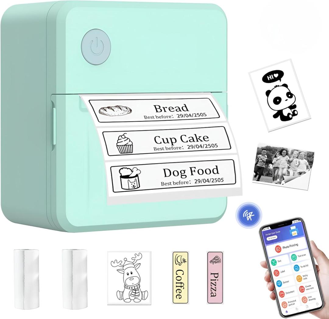 LECHPRO Label Makers, Label Maker Machine with Tape, Bluetooth Label Maker, Portable Thermal 2 Inch Label Printer for Small Business, Barcode, Address, Logo, Clothing, Sticker Printer for Phones