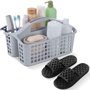 2 Pcs Portable Shower Caddy Basket Quick Drying Shower Sandals Shoes with Holes for Men Women Plastic Basket Organizer with Compartments Handle for College, Beach, Dorm, Spa