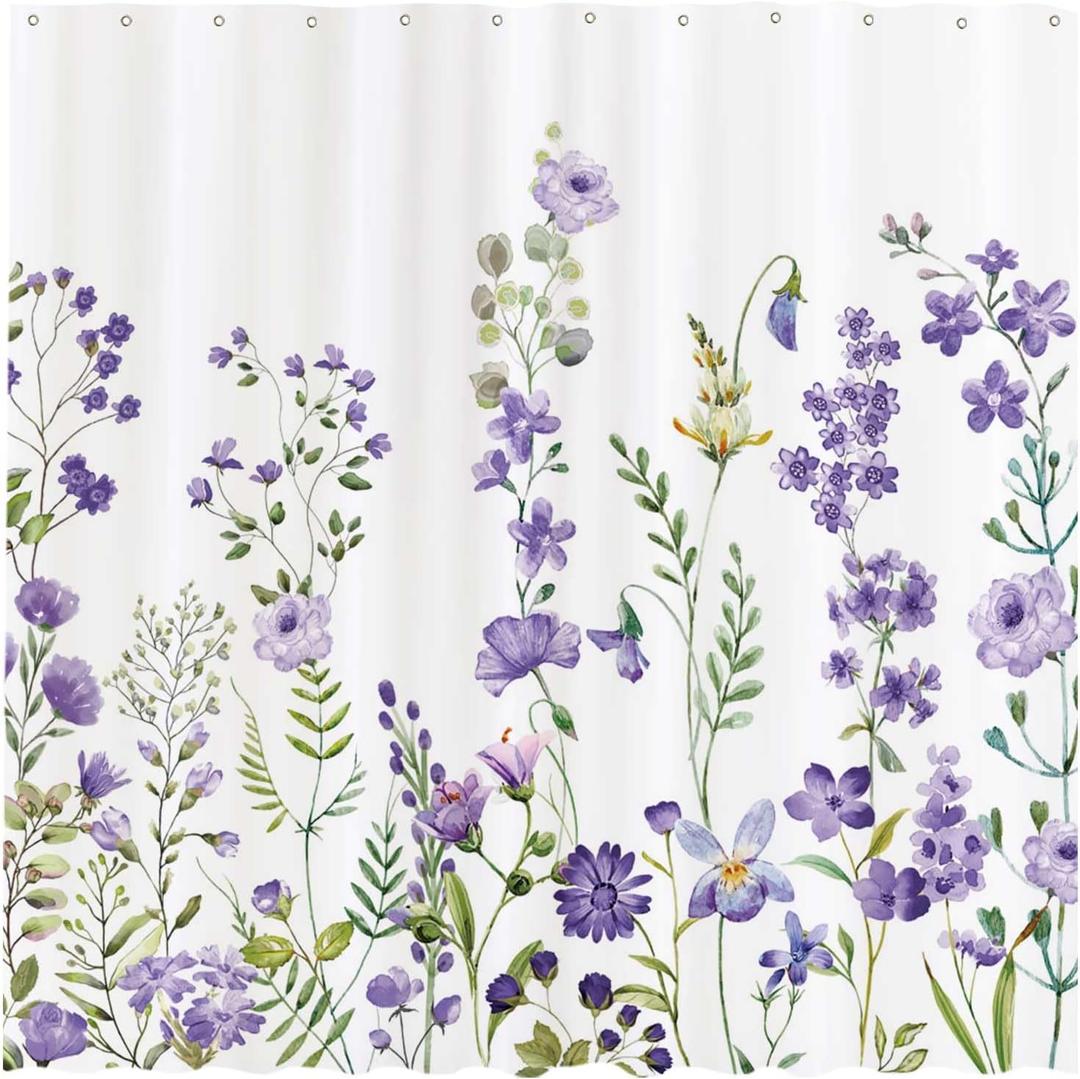 Funnytree 72"x72" Watercolor Purple Floral Spring Lavender Wisteria Blossom Flower Home Shower Curtain for Bathroom Decor Machine Washable (Hooks Not Included)