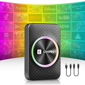 Wireless CarPlay Adapter Magic Box,Streams Netflix YouTube TikTok HDMI Output Dual-Band WiFi 4K Video Support Compatible with OEM Wired CarPlay & Android Auto (4GB RAM+32GB ROM)
