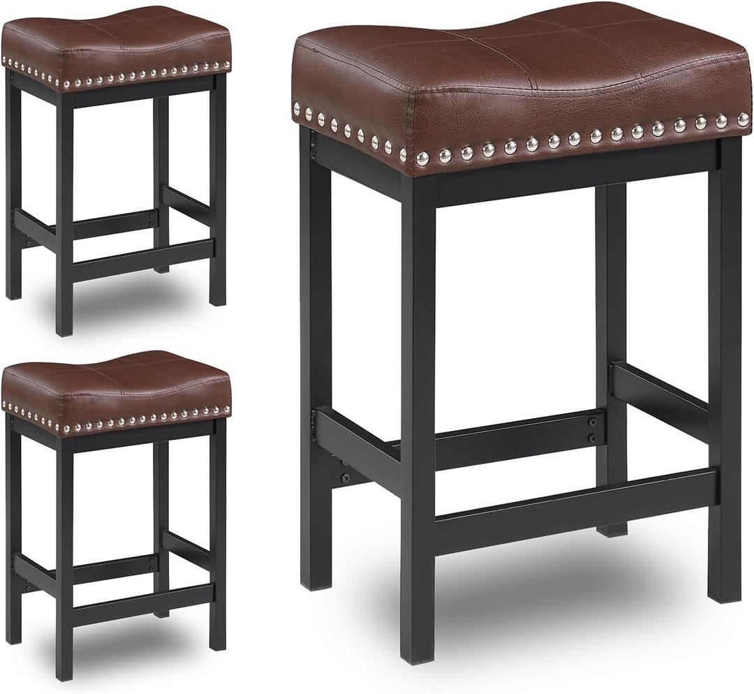 KATDANS Bar Stools Set of 1, Counter Height Stools 24 Inch Saddle Stools, PU Leather Modern Kitchen Barstools with Metal Base, KS861P-Red, 1Pcs